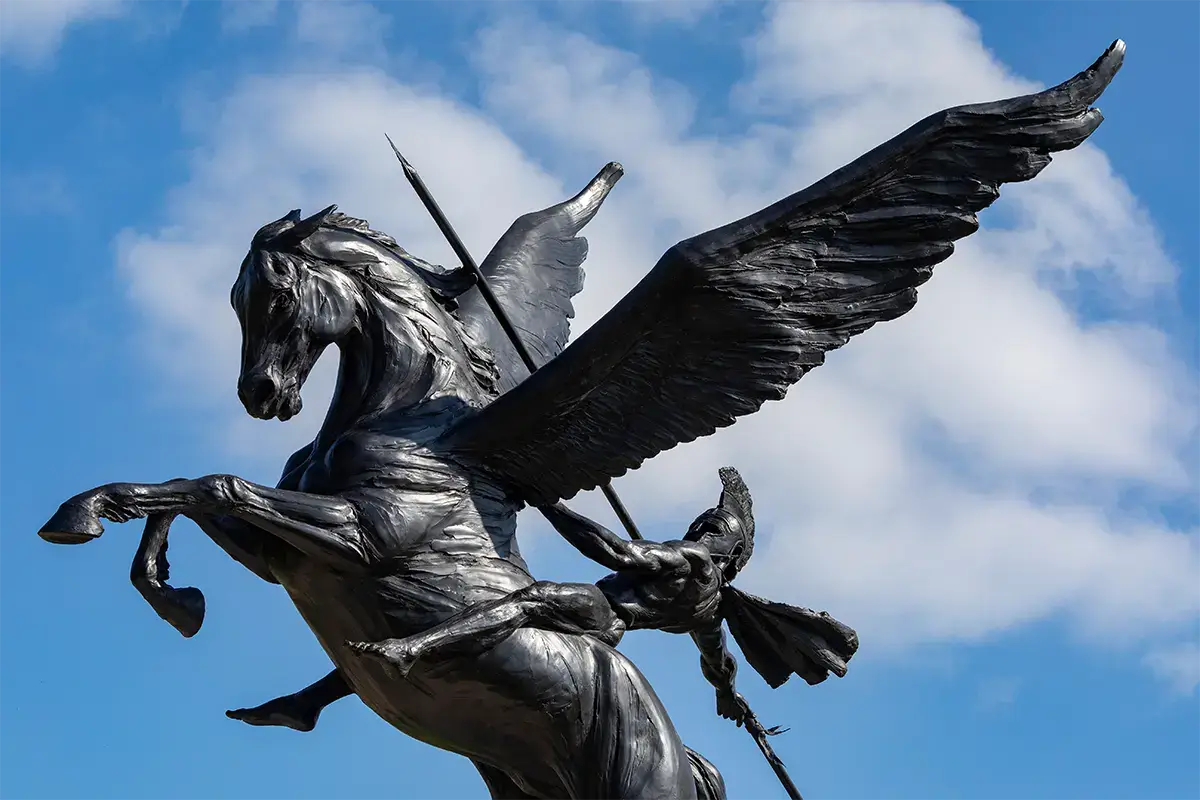 Pegasus statue at National Memorial Arboretum symbolising resilience and IT support in Lichfield